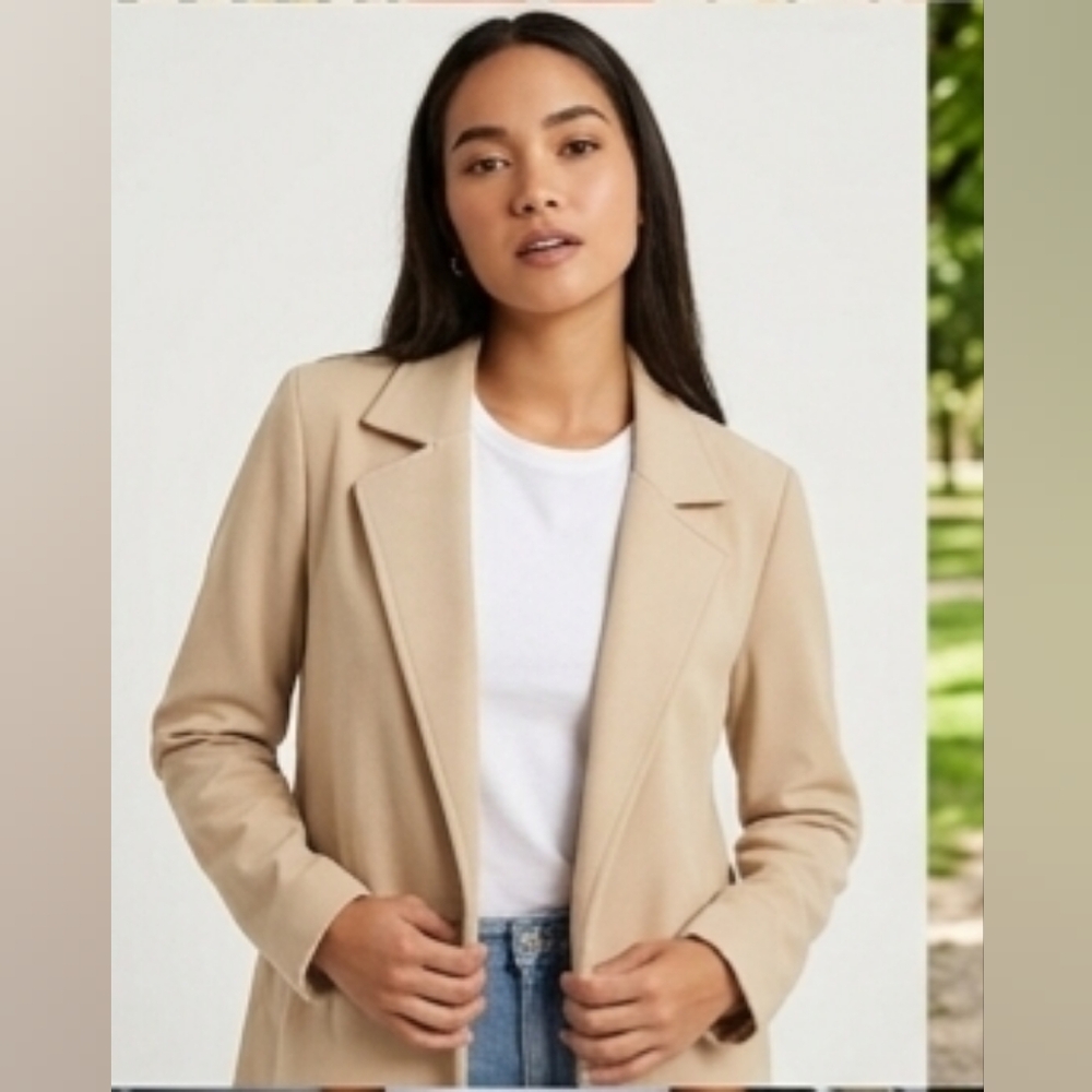 Philosophy Neutral Beige Open-Front Trench Coat | Size Petite Small - Picture 3 of 7